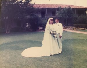 Kirsten and NEED NAME on their wedding day here at Rancho Los Cerritos, June 3, 1989.
